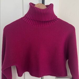 House of Harlow 1960 Ribbed Fuchsia Cropped High Neck knit Sweater Size XS EUC